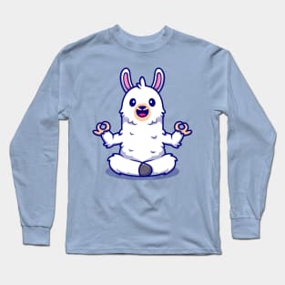 Cute Alpaca Doing Yoga Cartoon Long Sleeve T-Shirt